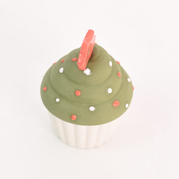 Groene cupcake van porselein - rode ster - Afbeelding 2